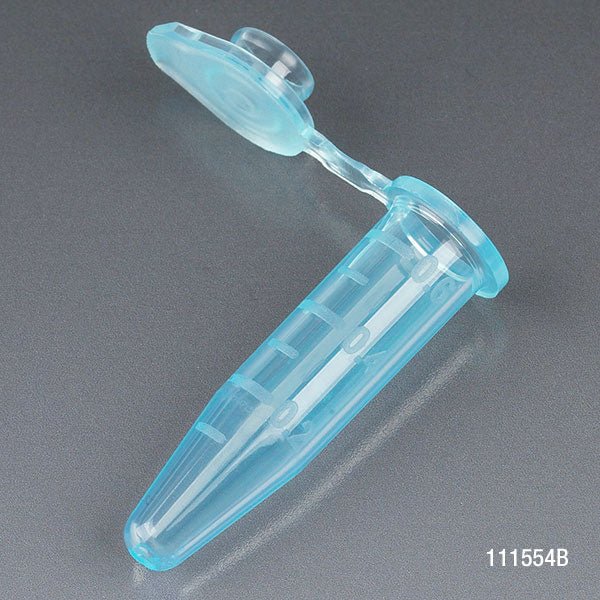 Microcentrifuge Tube, 0.5mL, PP, Attached Snap Cap, Graduated, BLUE, Certified: Rnase, Dnase and Pryogen Free, 500/Stand Up Zipper Closure Bag