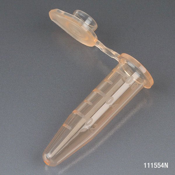 Microcentrifuge Tube, 0.5mL, PP, Attached Snap Cap, Graduated, ORANGE, Certified: Rnase, Dnase and Pryogen Free, 500/Stand Up Zipper Closure Bag