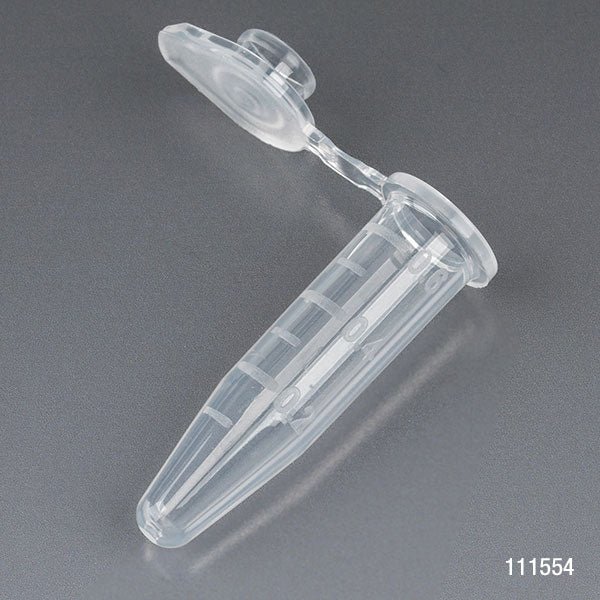 Microcentrifuge Tube, 0.5mL, PP, Attached Snap Cap, Graduated, NATURAL, Certified: Rnase, Dnase and Pryogen Free, 500/Stand Up Zipper Closure Bag