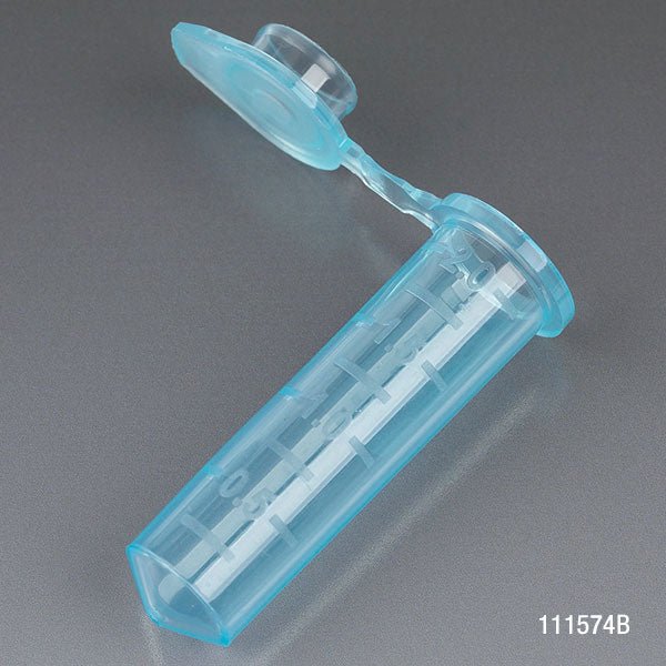 Microcentrifuge Tube, 2.0mL, PP, Attached Snap Cap, Graduated, BLUE, Certified: Rnase, Dnase and Pryogen Free, 500/Stand Up Zipper Closure Bag