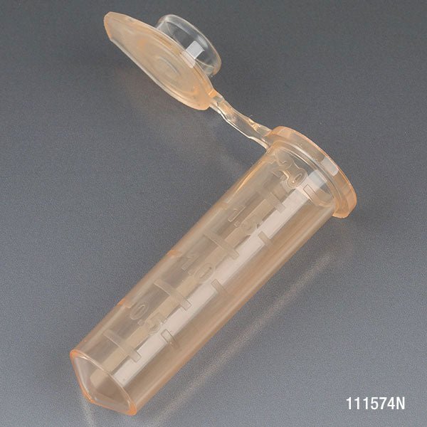 Microcentrifuge Tube, 2.0mL, PP, Attached Snap Cap, Graduated, ORANGE, Certified: Rnase, Dnase and Pryogen Free, 500/Stand Up Zipper Closure Bag
