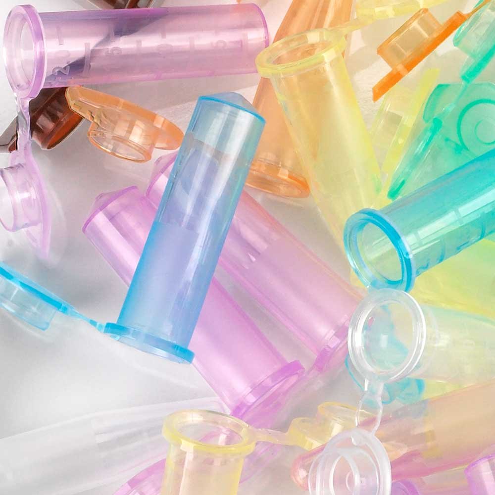 Microcentrifuge Tube, 2.0mL, PP, Attached Snap Cap, Graduated, ASSORTED, Certified: Rnase, Dnase and Pryogen Free, 500/Stand Up Zipper Closure Bag