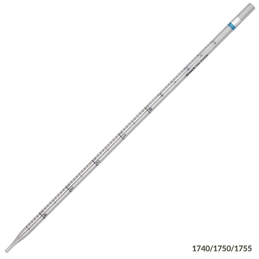 5mL, Serological Pipette, PS, Standard Tip, 342mm, Non-Sterile, Blue Striped, 25/Pack, 15 Packs/Box