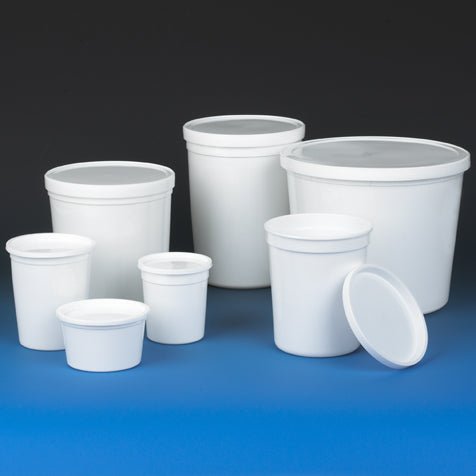 Container, Multi-Purpose, HDPE, Economy Style, 8oz (240mL), Short Style, Separate LDPE Snap Lid, White