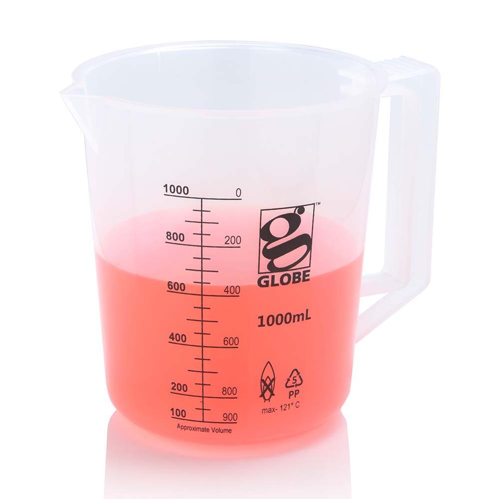 1000mL Beaker with Handle, Diamond Essentials, Low Form, Printed Graduations, PP