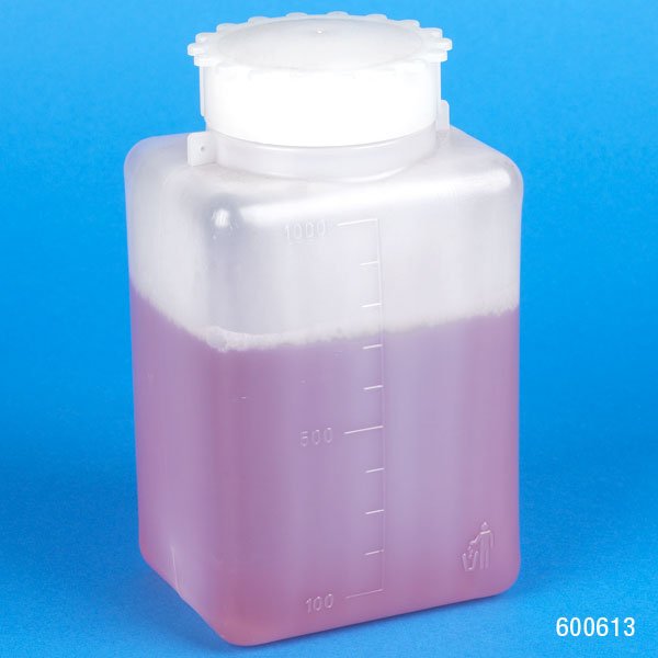 Bottle with Screwcap, Wide Mouth, Square, Graduated, PE (Cap: PP), 1000mL