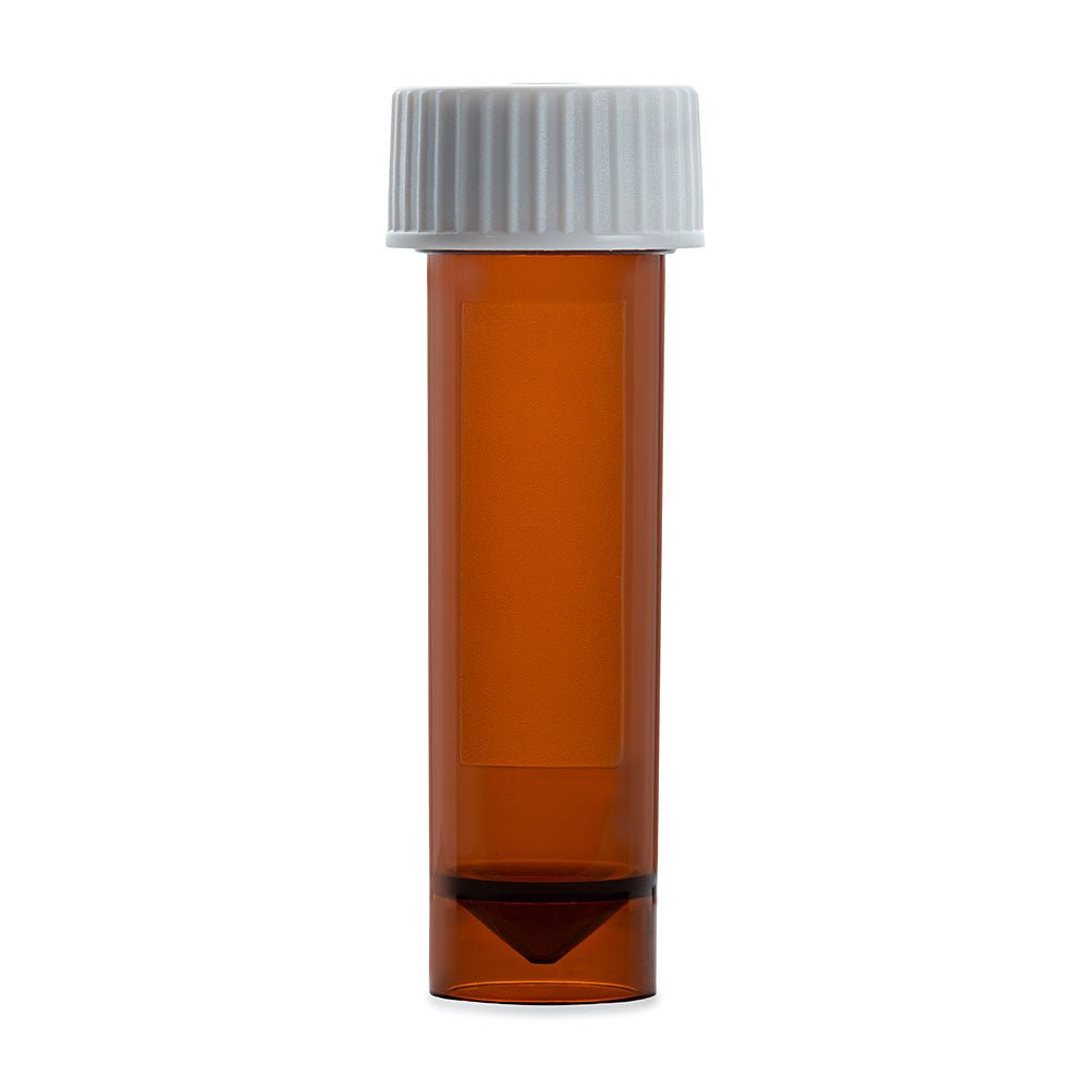Transport Tube, 5mL, with Separate Screw Cap, AMBER, PP, Conical Bottom, Self-Standing, Molded Graduations - Image 2