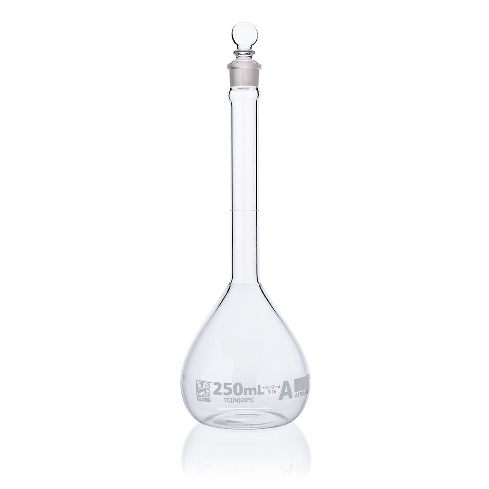 250mL Volumetric Flask, Globe Glass, Class A, 6/Box, 12/Case