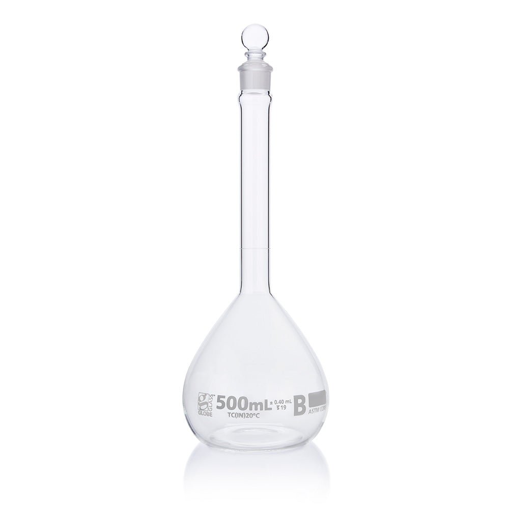 500mL Volumetric Flask, Globe Glass, Class B, 6/Box, 12/Case