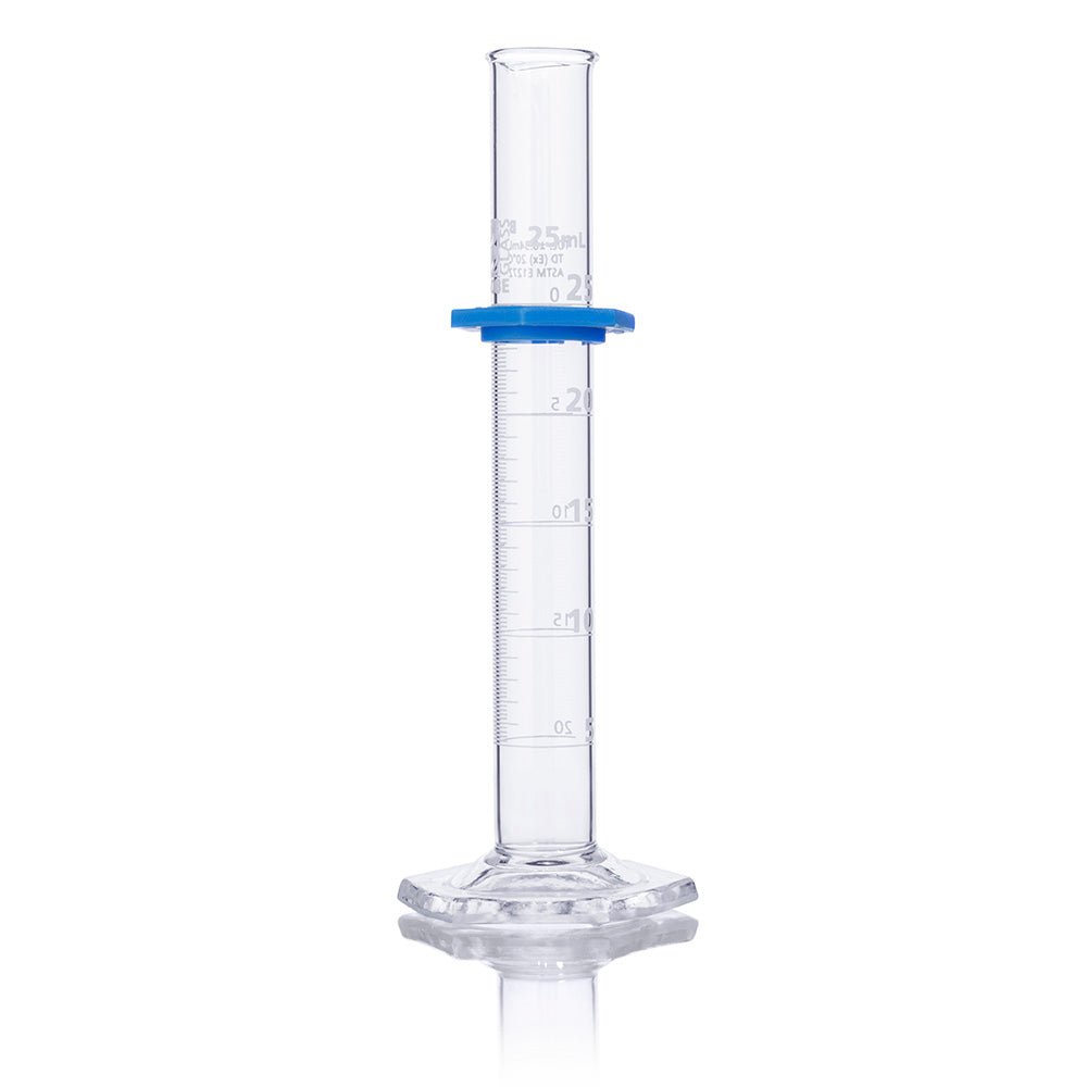 25mL Graduated Cylinder, Globe Glass, Class B, 4/Box, 24/Case