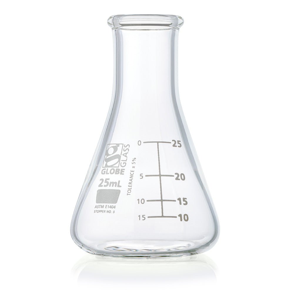 25mL Erlenmeyer Flask, Globe Glass, Narrow Mouth, 12/Box, 48/Case