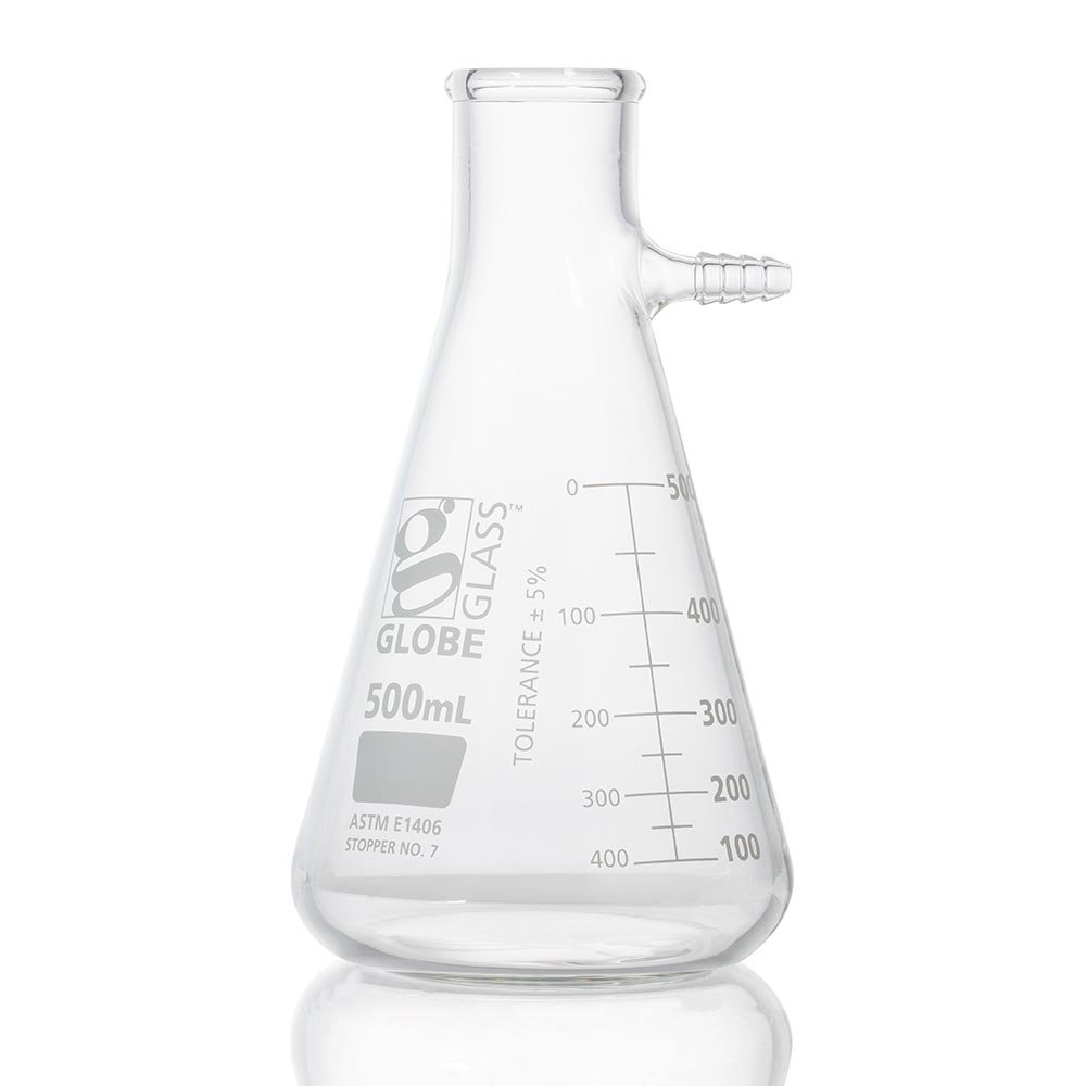 500mL Flask, Filter, Globe Glass, Dual Graduations, 6/Pack