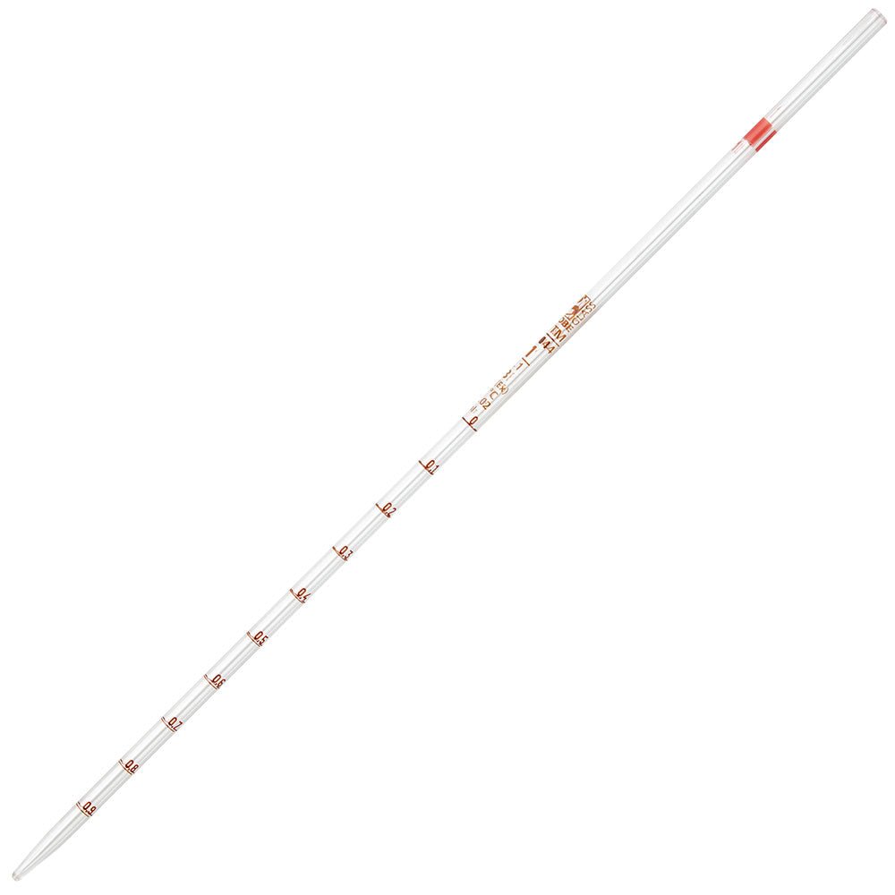 1mL Serological Pipette, Globe Glass, Reusable, 0.1 Graduations, Red Band