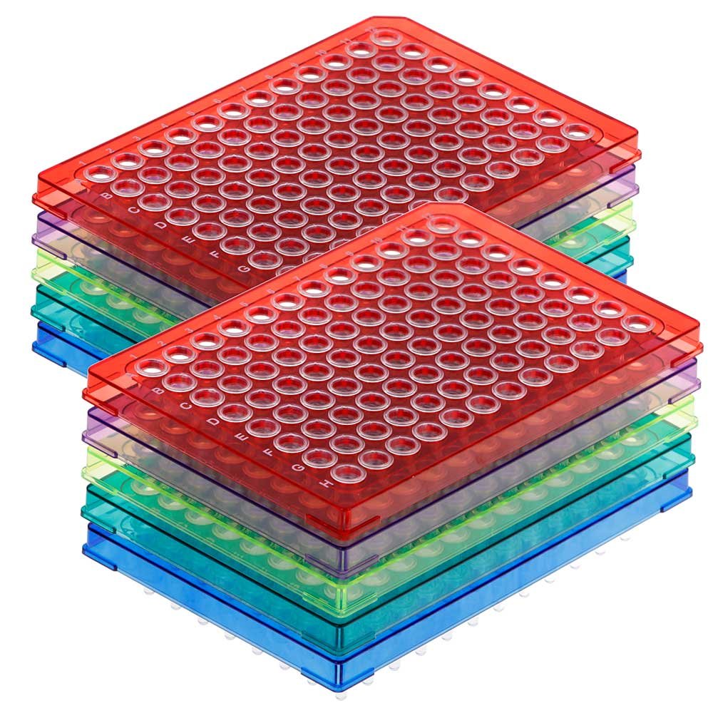 Special Order – Diamond Shell 0.2mL 96 well PCR Plate, Half skirt, Assorted colors PC frame (Bl, Gn, Rd, Yw, Vt) and Clear PP wells