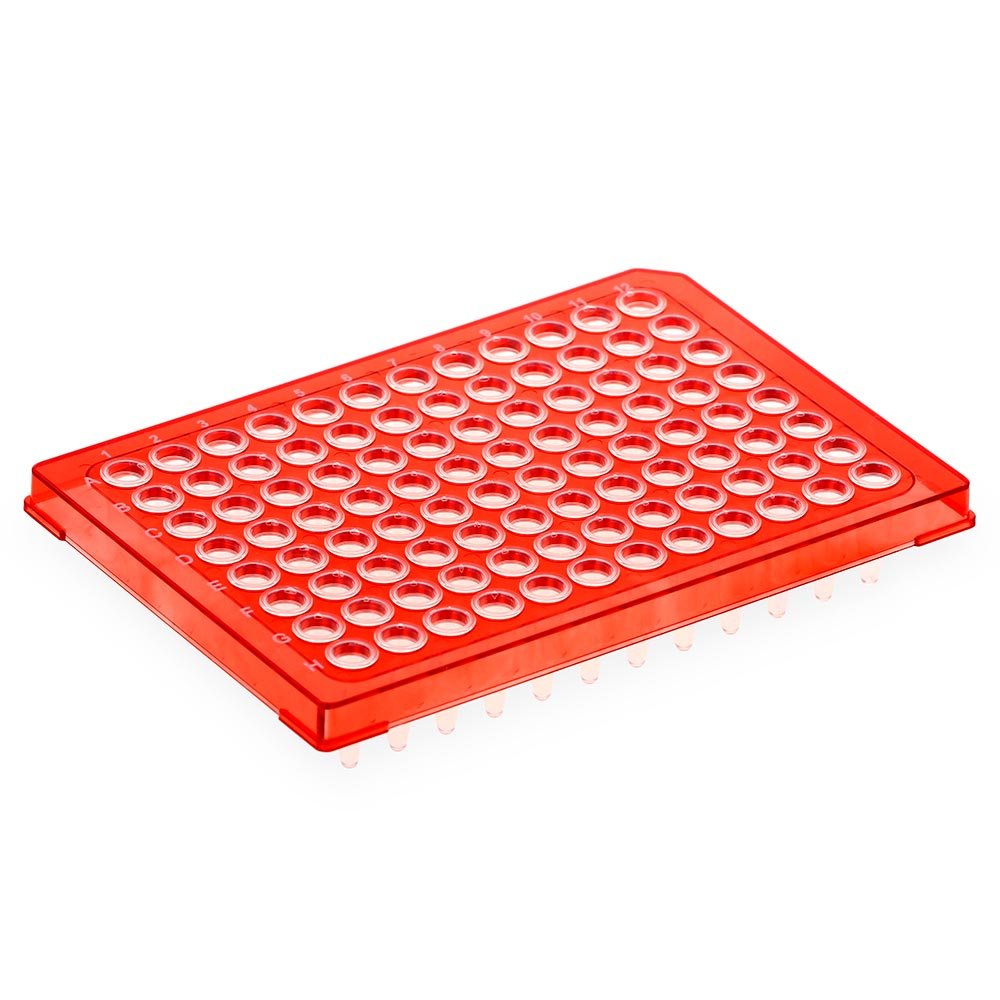 Special Order – Diamond Shell 0.2mL 96 well PCR Plate, Half skirt, Red PC frame and PP wells